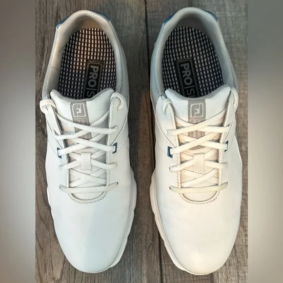 FootJoy Pro SL Men's Spikeless Golf Shoes Size 9 W Leather White Silver Blue - Picture 2 of 13